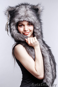 Мягкая,  пушистая  зверошапка,  волкошапка,  шапка с ушками, 